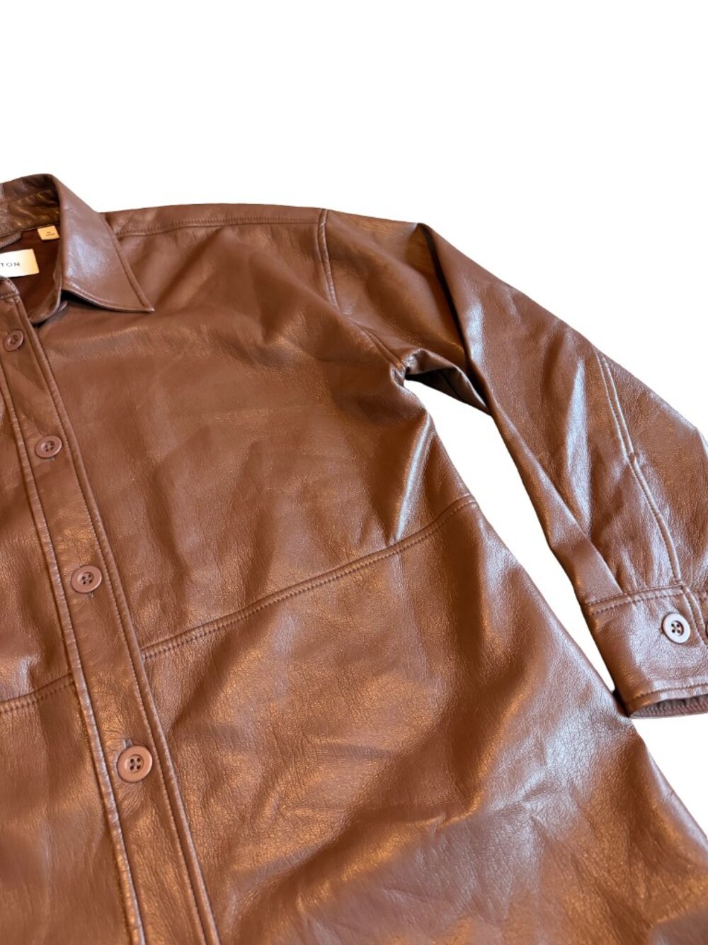 Aritzia Babaton Pelli Shirt Jacket Button-Down Brown Vegan Leather Size Medium - Picture 6 of 13